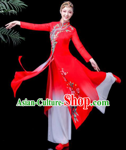 Traditional Chinese Classical Dance Costume Stage Performance Umbrella Dance Red Dress for Women