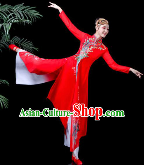 Traditional Chinese Classical Dance Costume Stage Performance Umbrella Dance Red Dress for Women