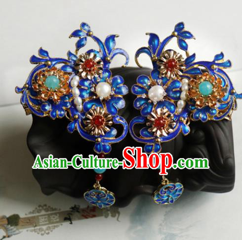 Chinese Ancient Palace Hair Accessories Qing Dynasty Queen Blueing Hair Sticks for Women