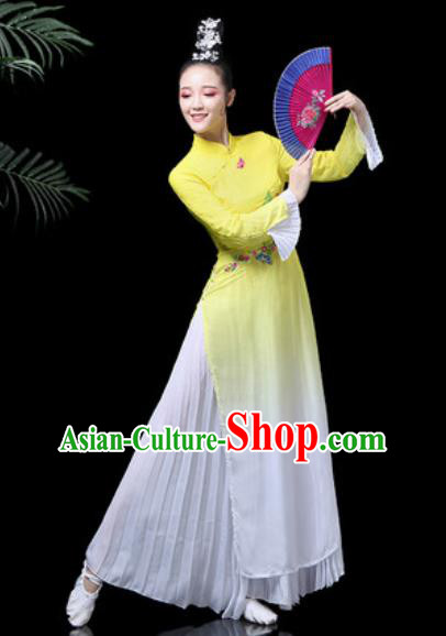 Traditional Chinese Classical Dance Costume Stage Performance Umbrella Dance Yellow Dress for Women