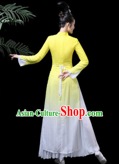 Traditional Chinese Classical Dance Costume Stage Performance Umbrella Dance Yellow Dress for Women