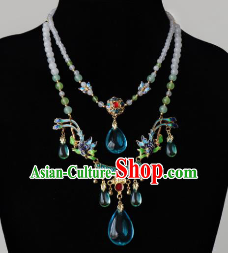 Chinese Ancient Qing Dynasty Palace Jewelry Accessories Traditional Classical Hanfu Blueing Necklace for Women