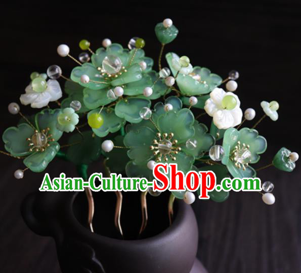 Chinese Ancient Palace Hair Accessories Traditional Classical Green Flowers Hair Comb for Women