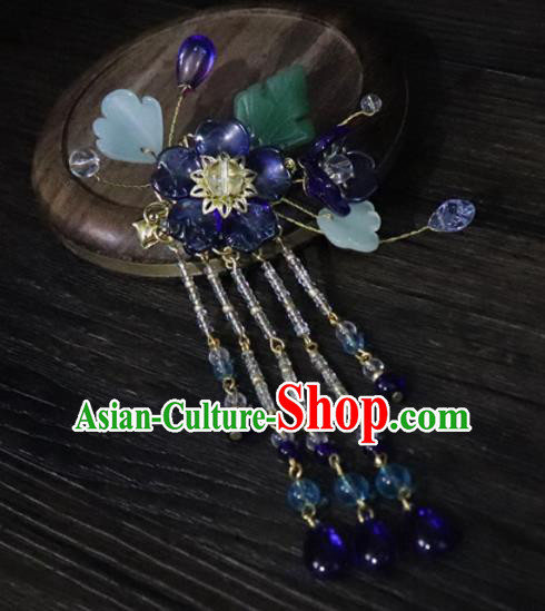 Chinese Ancient Palace Hair Accessories Traditional Classical Purple Flowers Tassel Hair Claw for Women