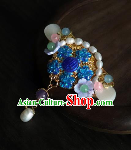 Chinese Ancient Palace Jewelry Accessories Traditional Classical Blueing Pearls Brooch for Women