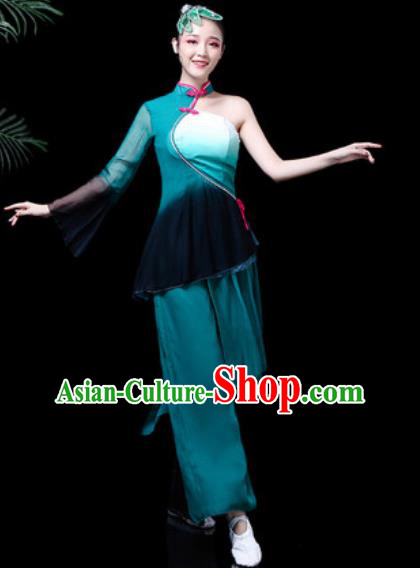 Traditional Chinese Stage Performance Folk Dance Costume Fan Dance Peacock Green Clothing for Women