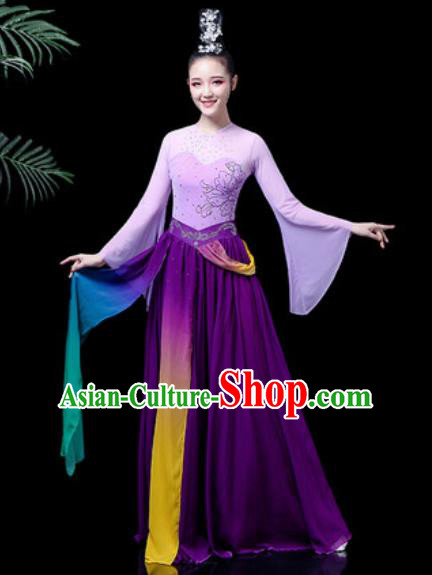 Traditional Chinese Classical Dance Costume Umbrella Dance Stage Performance Purple Dress for Women