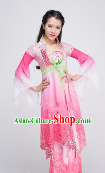 Asian Chinese Traditional Classical Dance Costume Lotus Dance Pink Dress for Women