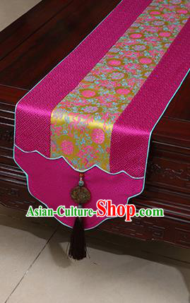 Chinese Traditional Peony Pattern Rosy Brocade Table Flag Classical Satin Household Ornament Table Cover