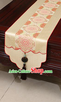 Chinese Traditional Pattern Beige Brocade Table Flag Classical Satin Household Ornament Table Cover