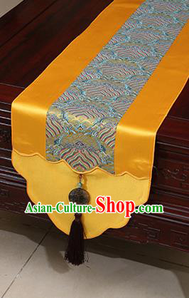 Chinese Traditional Wave Pattern Golden Brocade Table Flag Classical Satin Household Ornament Table Cover