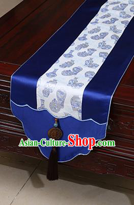 Chinese Traditional Vase Pattern Royalblue Brocade Table Flag Classical Satin Household Ornament Table Cover