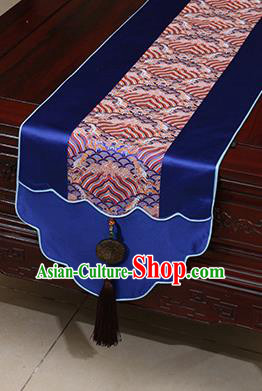 Chinese Traditional Wave Pattern Royalblue Brocade Table Flag Classical Satin Household Ornament Table Cover