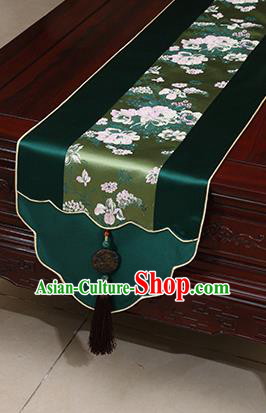 Chinese Traditional Peony Pattern Atrovirens Brocade Table Flag Classical Satin Household Ornament Table Cover