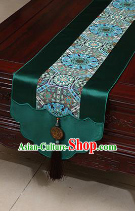 Chinese Traditional Pattern Deep Green Brocade Table Flag Classical Satin Household Ornament Table Cover