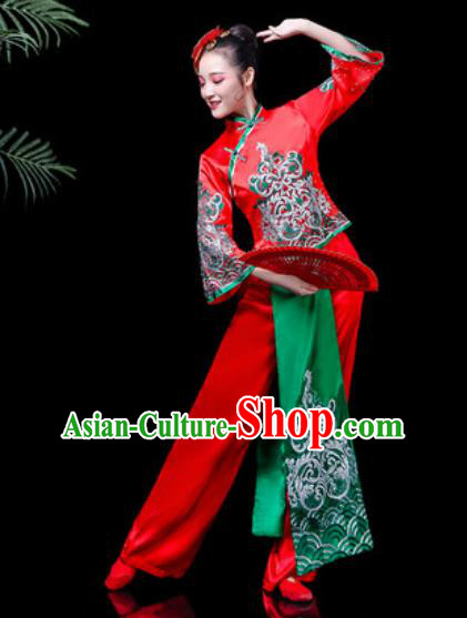 Traditional Chinese Stage Performance Costume Folk Dance Yangko Dance Red Clothing for Women