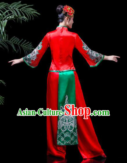 Traditional Chinese Stage Performance Costume Folk Dance Yangko Dance Red Clothing for Women