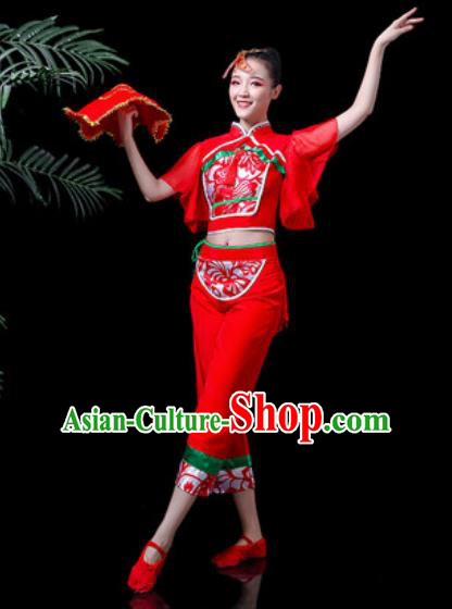 Traditional Chinese Stage Performance Costume Folk Dance Yangko Dance Red Clothing for Women