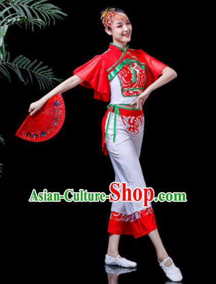 Traditional Chinese Stage Performance Costume Folk Dance Yangko Dance White Clothing for Women