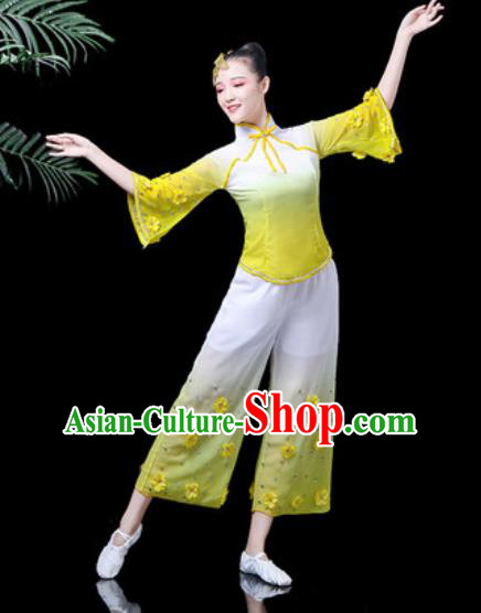 Traditional Chinese Yangko Dance Stage Performance Costume Folk Dance Yellow Clothing for Women