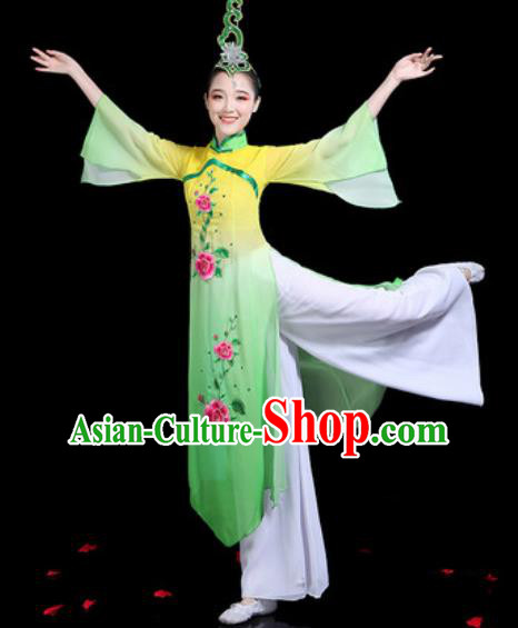 Traditional Chinese Stage Performance Costume Classical Dance Umbrella Dance Yellow Dress for Women