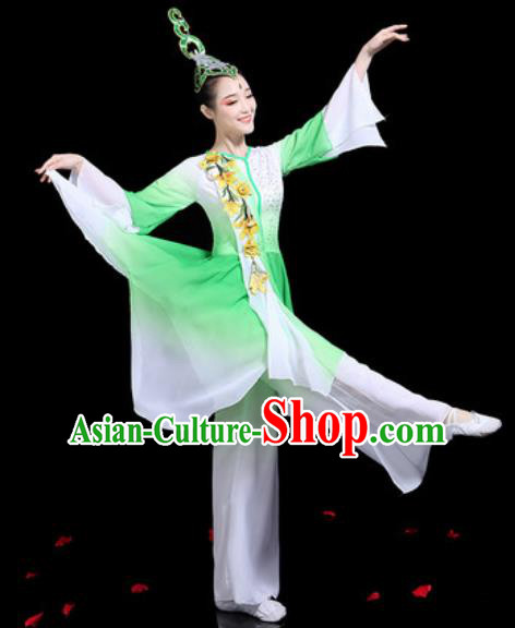 Traditional Chinese Stage Performance Costume Group Dance Classical Dance Green Dress for Women
