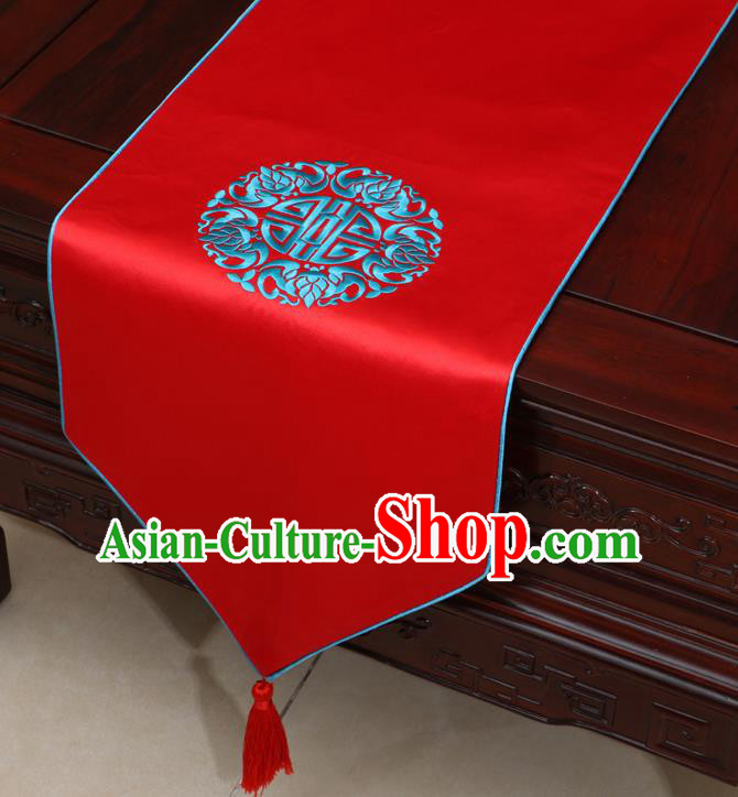 Chinese Classical Embroidered Red Brocade Table Flag Traditional Satin Household Ornament Table Cover