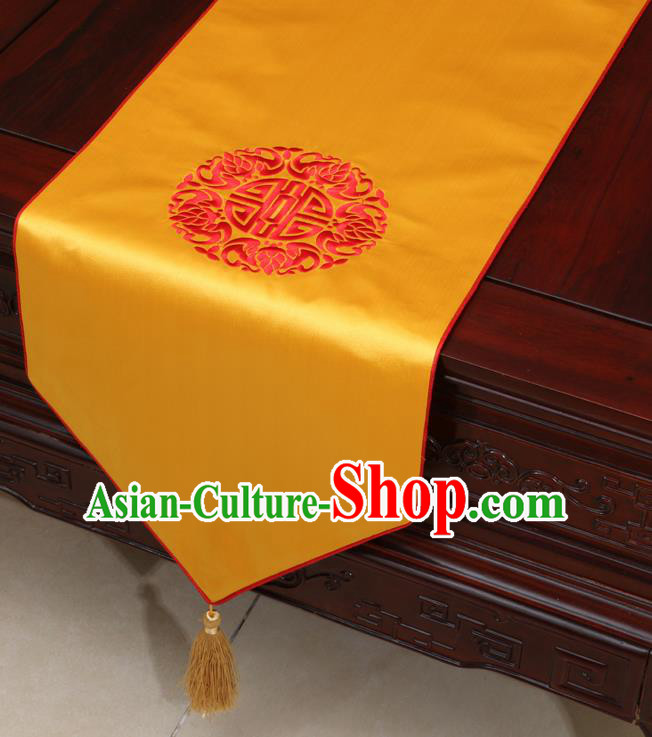 Chinese Classical Embroidered Yellow Brocade Table Flag Traditional Satin Household Ornament Table Cover