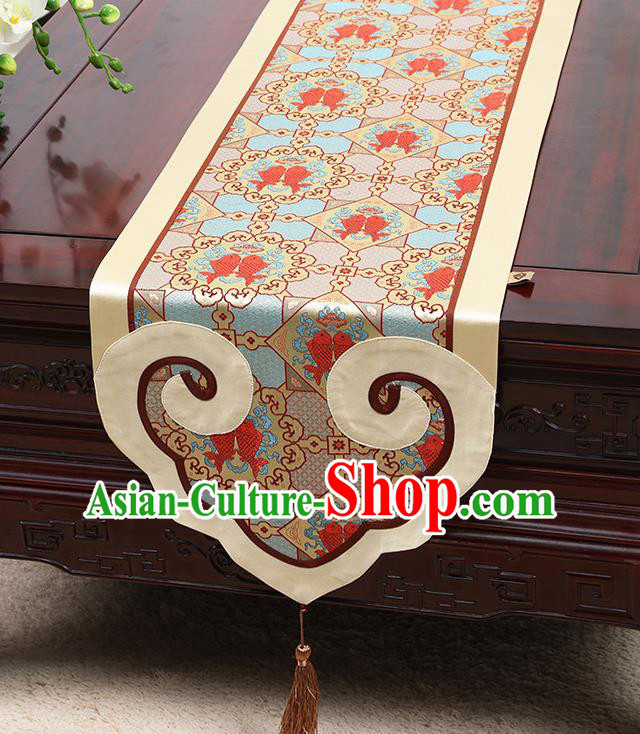 Chinese Classical Double Fishes Pattern Satin Table Flag Traditional Brocade Household Ornament Table Cover