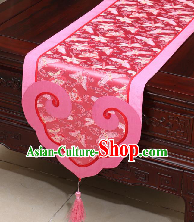 Chinese Classical Kites Pattern Pink Satin Table Flag Traditional Brocade Household Ornament Table Cover