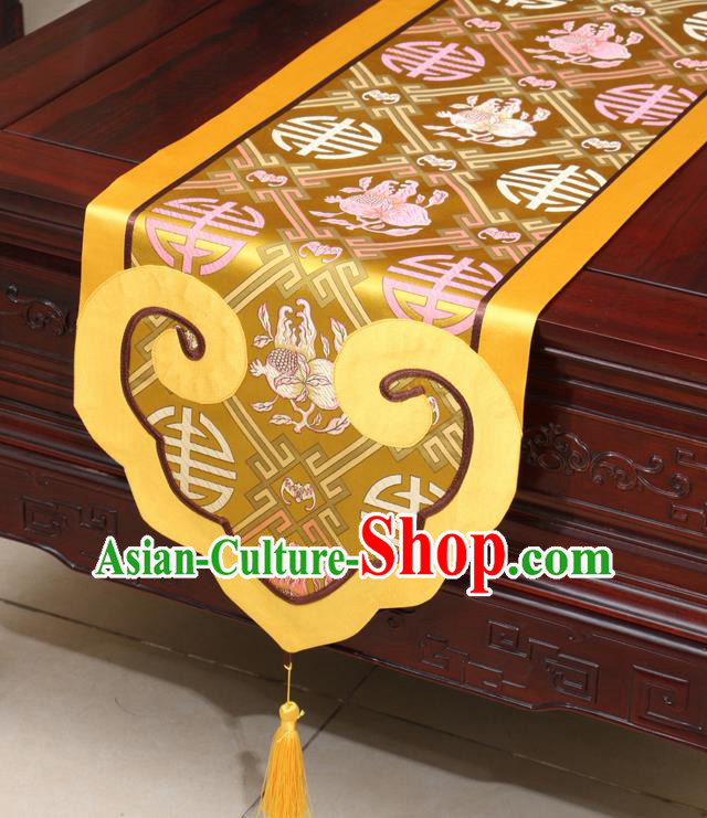 Chinese Classical Pomegranate Pattern Golden Satin Table Flag Traditional Brocade Household Ornament Table Cover
