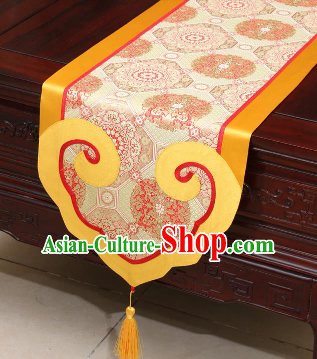Chinese Classical Dragon Pattern Golden Satin Table Flag Traditional Brocade Household Ornament Table Cover