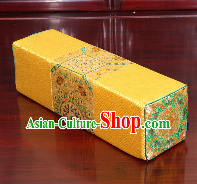 Chinese Traditional Household Accessories Classical Pattern Yellow Brocade Pillow Armrest Pillow