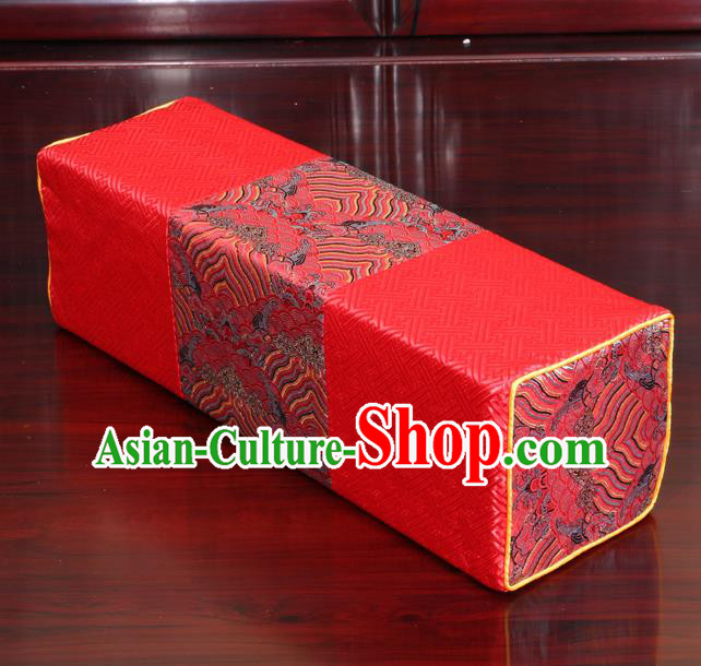 Chinese Traditional Household Accessories Classical Wave Pattern Red Brocade Pillow Armrest Pillow