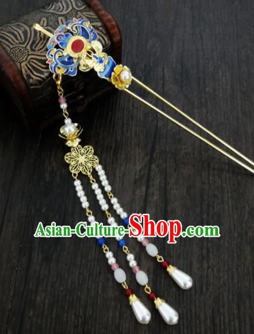 Chinese Ancient Palace Hair Accessories Traditional Classical Step Shake Blueing Tassel Hairpins for Women