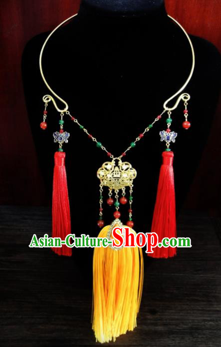 Chinese Ancient Palace Tassel Longevity Lock Jewelry Accessories Traditional Classical Hanfu Necklace for Women