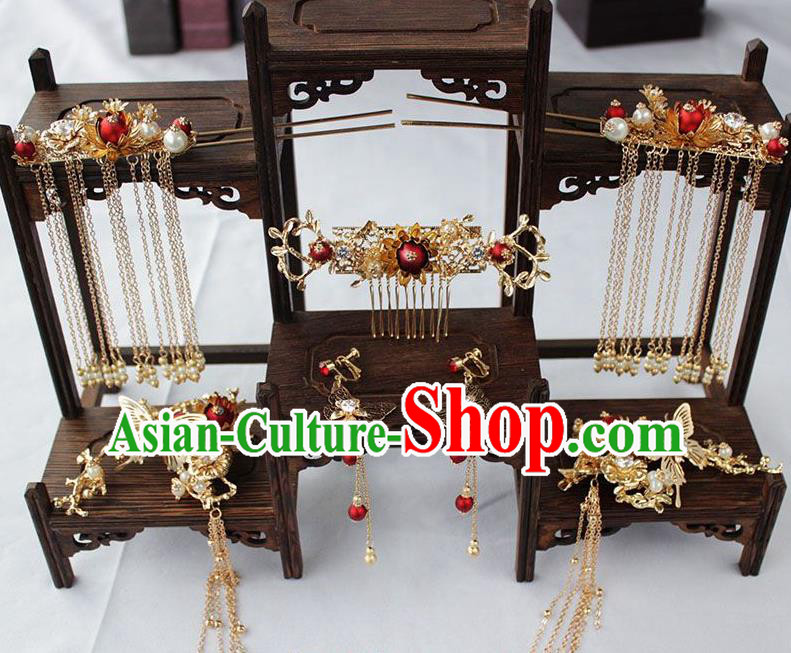 Chinese Ancient Palace Bride Hair Accessories Traditional Classical Wedding Hair Comb Hairpins Complete Set for Women