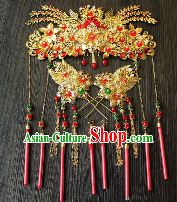 Chinese Ancient Hair Accessories Traditional Wedding Classical Phoenix Coronet Hairpins for Women