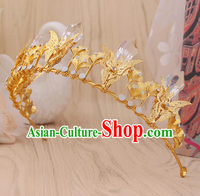 Top Grade Handmade Hair Accessories Classical Golden Butterfly Royal Crown for Women