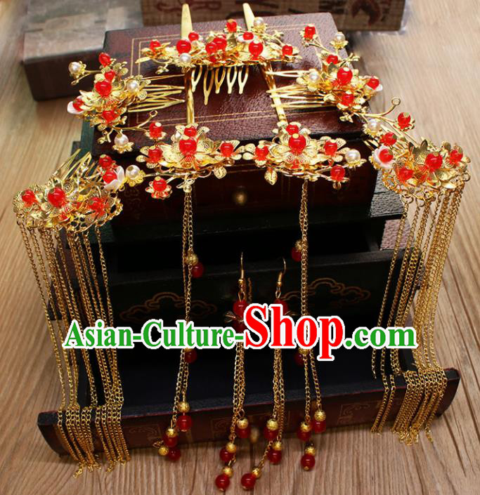 Chinese Ancient Wedding Hair Accessories Traditional Classical Hair Comb Tassel Hairpins for Women