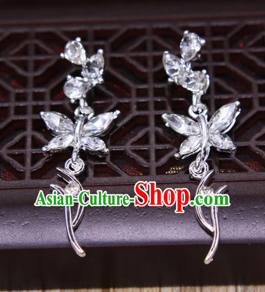 Chinese Ancient Jewelry Accessories Traditional Classical Crystal Butterfly Earrings for Women