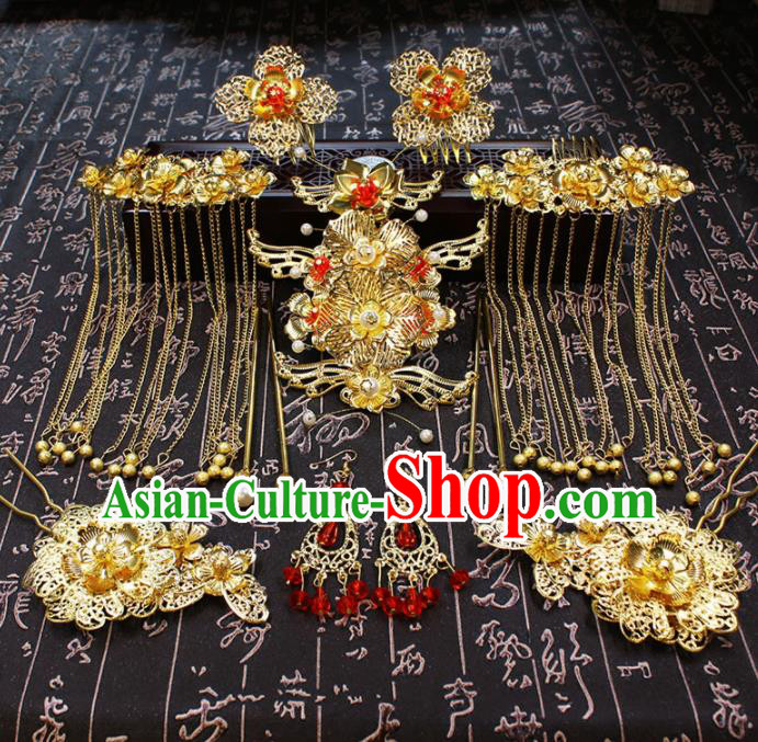 Chinese Ancient Wedding Hair Accessories Traditional Classical Hair Crown Tassel Hairpins for Women