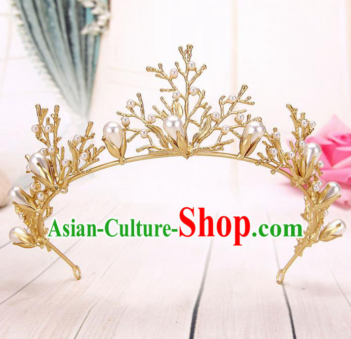 Top Grade Handmade Hair Accessories Classical Bride Golden Branch Royal Crown for Women