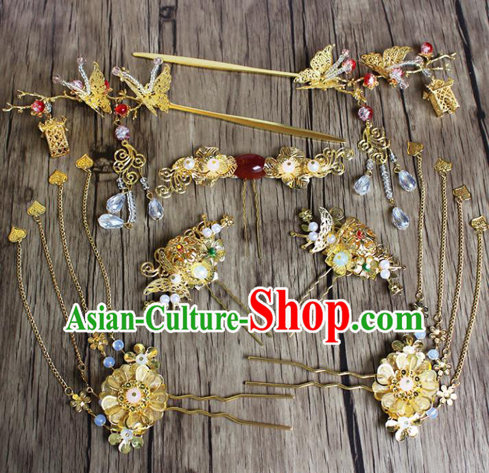 Chinese Ancient Bride Wedding Hair Accessories Traditional Classical Agate Hair Clip Tassel Hairpins for Women