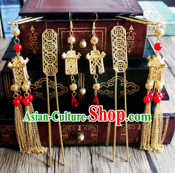 Chinese Ancient Bride Wedding Classical Hair Accessories Traditional Hair Clip Tassel Hairpins for Women