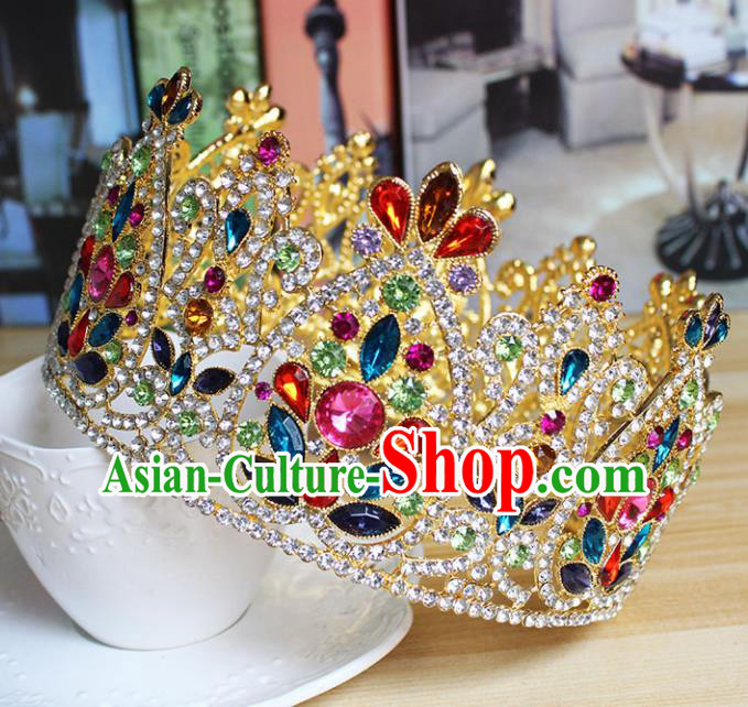 Top Grade Handmade Hair Accessories Baroque Bride Colorful Crystal Royal Crown for Women