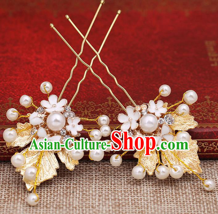 Chinese Ancient Bride Wedding Hair Accessories Traditional Golden Leaf Hairpins for Women