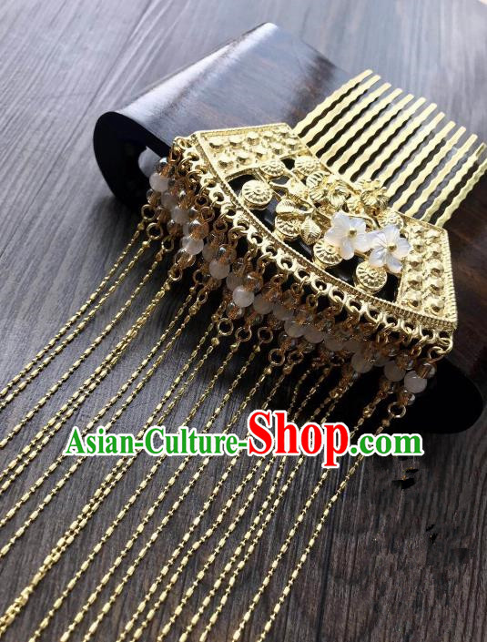 Chinese Ancient Hair Accessories Traditional Golden Tassel Hair Comb Hairpins for Women