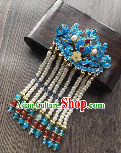 Chinese Ancient Hair Accessories Traditional Blueing Tassel Hair Claw Hairpins for Women