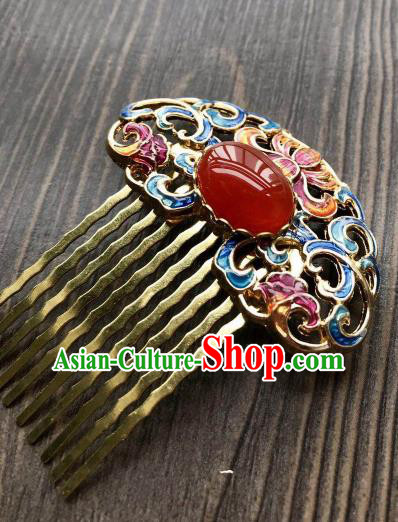 Chinese Ancient Princess Hair Accessories Traditional Agate Blueing Hair Comb for Women